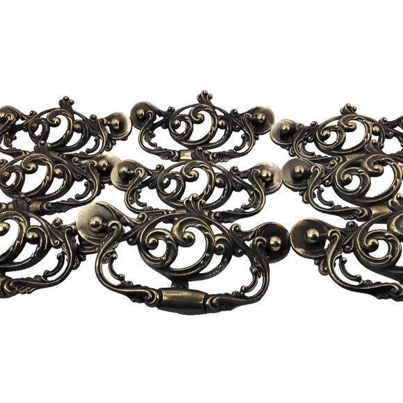 Vintage Ornate Antique Brass  Drop Bail Furniture Cabinet Drawer Pulls Victorian - Picture 1 of 8